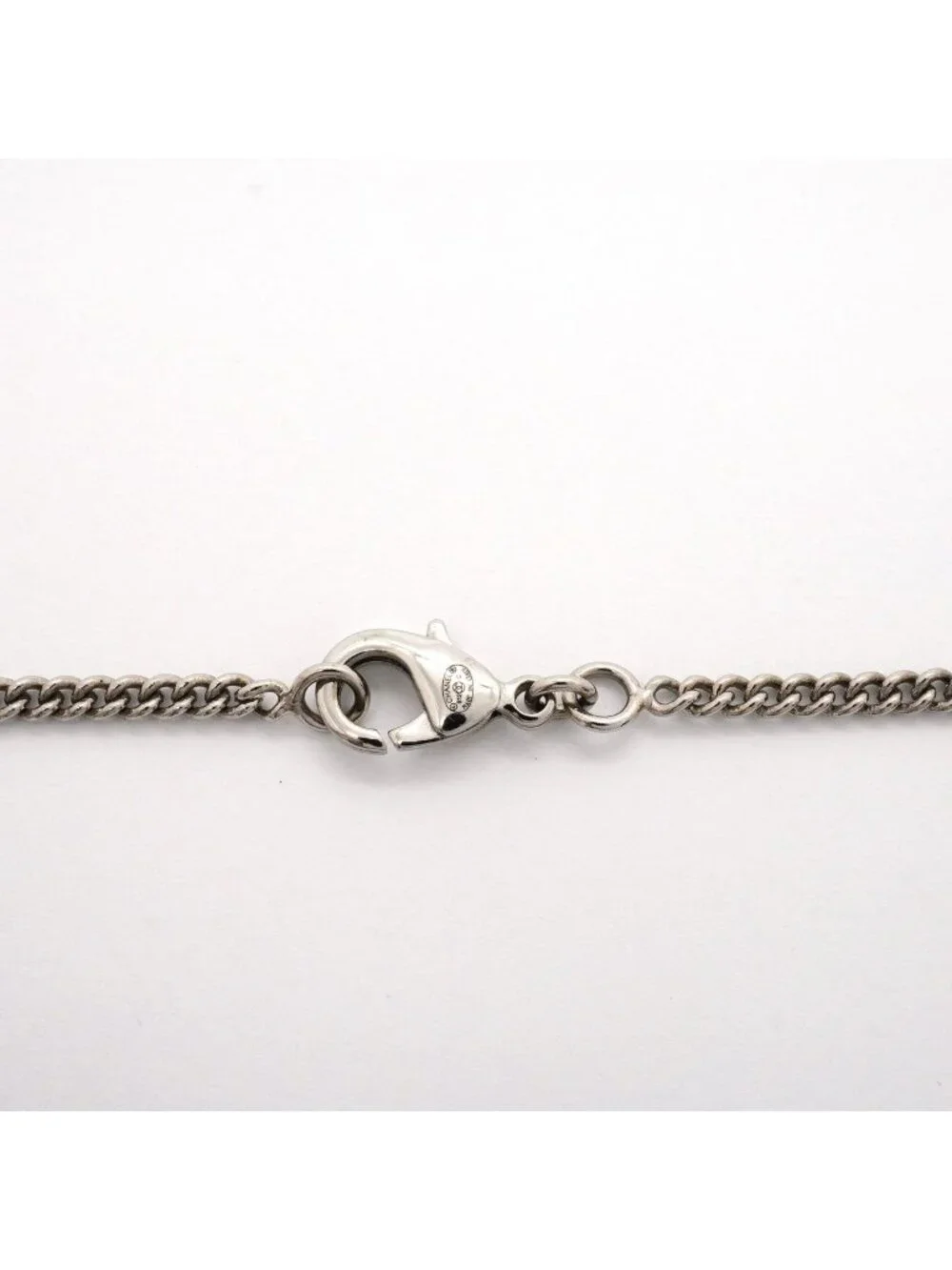 Chanel Necklace CC Logo Camellia Metal Rhinestone Silver